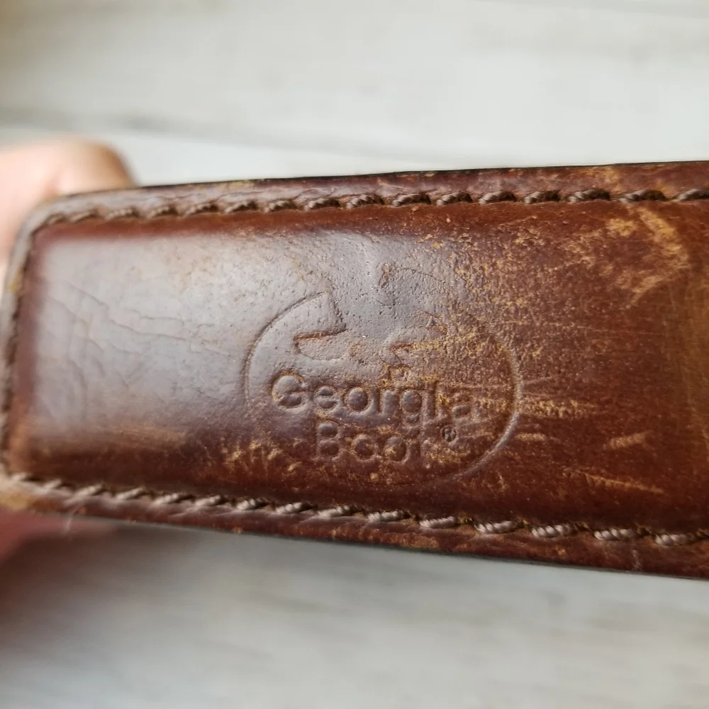 Georgia Boot Logo Brown Genuine Leather Belt